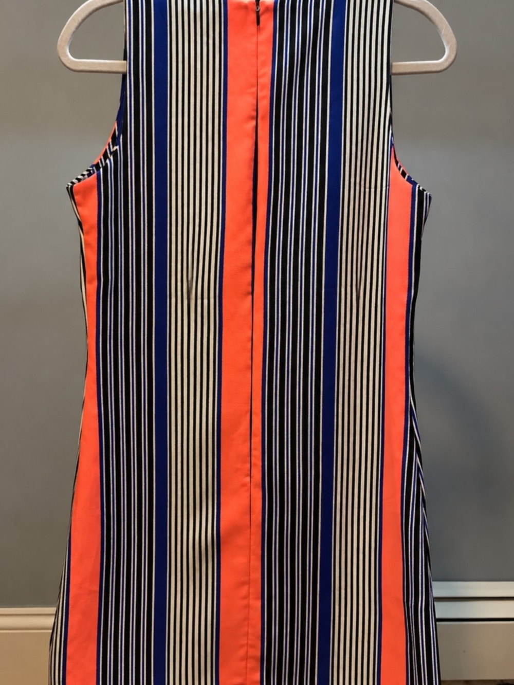 Sleeveless Striped A-Line Dress in Coral, Navy & Cream - Picture 4 of 11